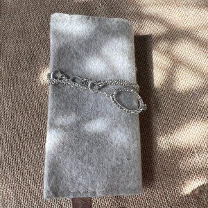 Silver tone multistrand rhinestone bracelet circle oval dainty layered